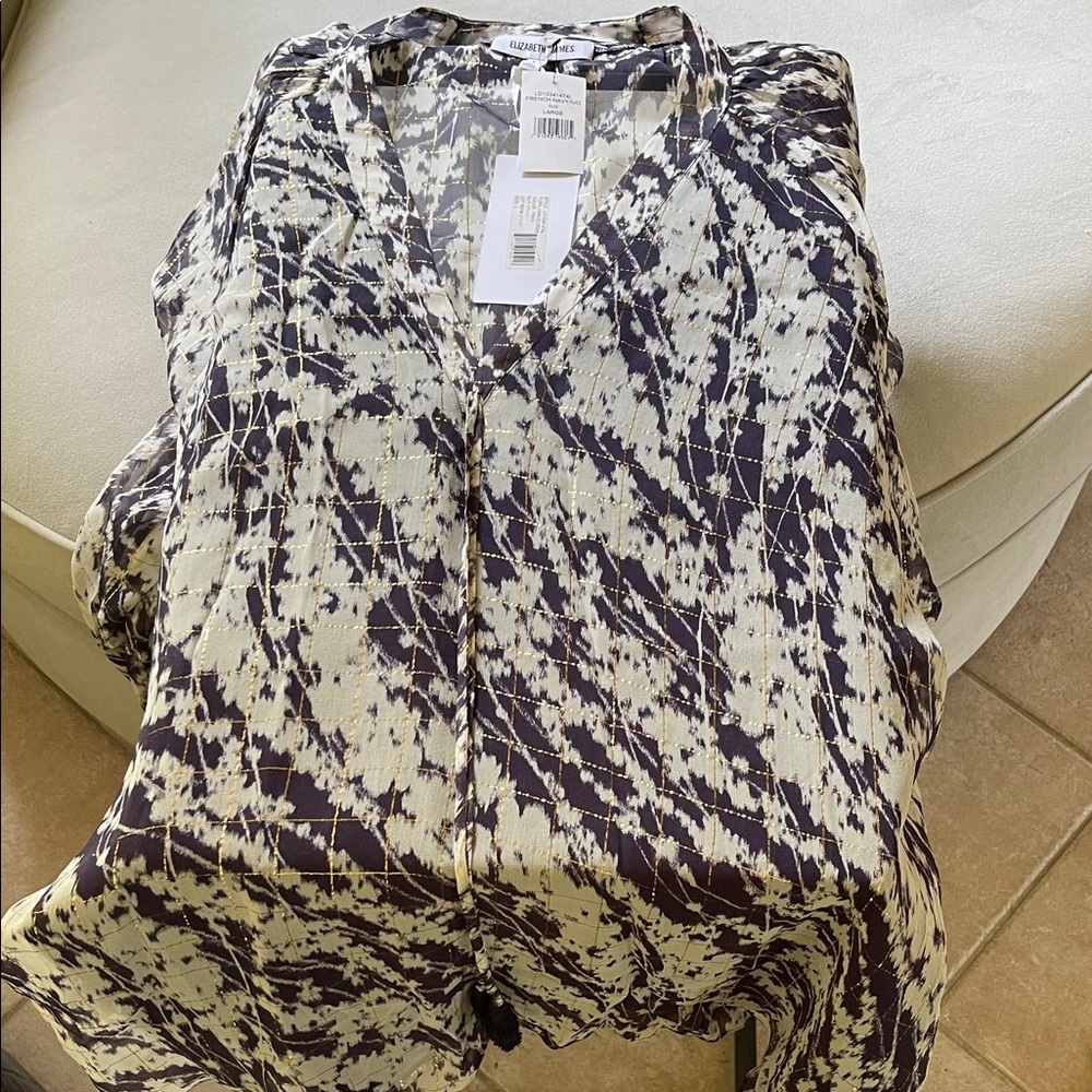 Elizabeth and James Black and Cream Abstract Blouse